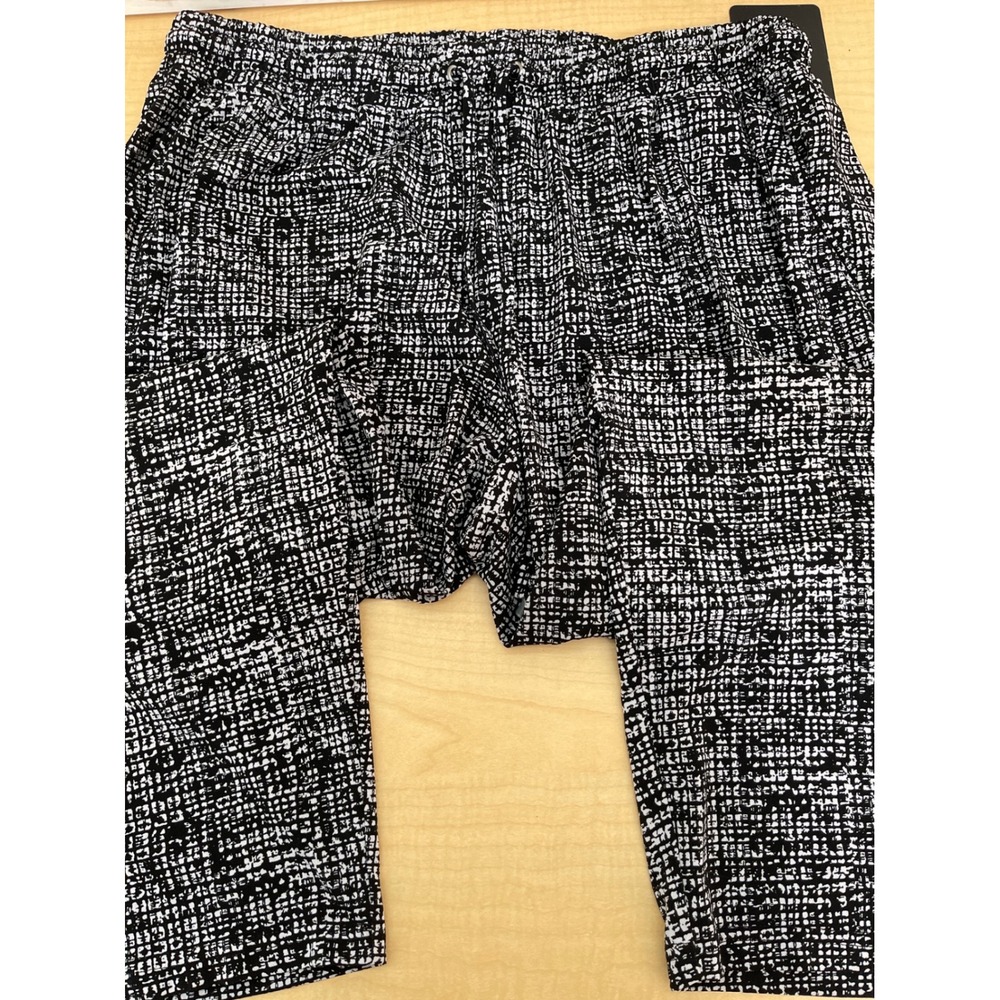 Avenue Womens Black White Geometric Print Elastic Waist Drawstring Pants 14/16